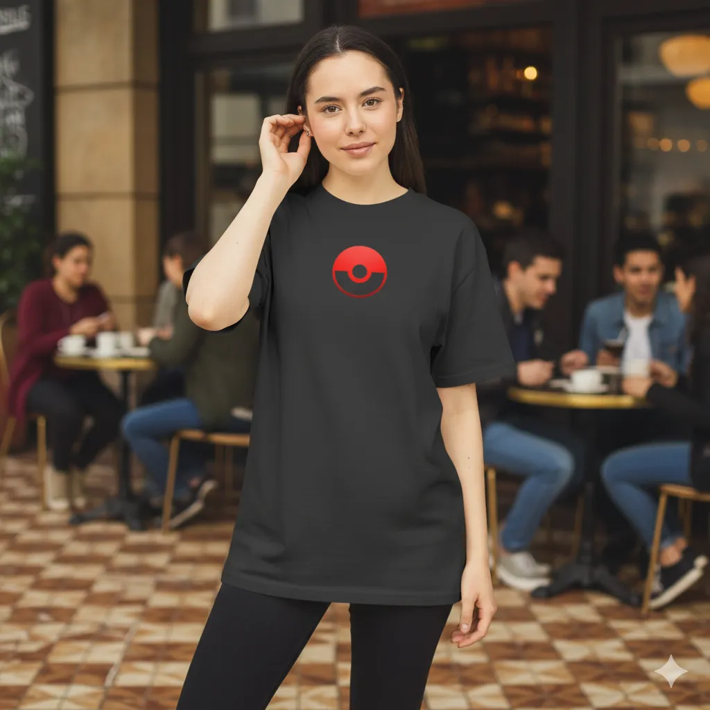 Pokemon Inspired Black Oversized T-Shirt – Pokeball Graphic - Image 2