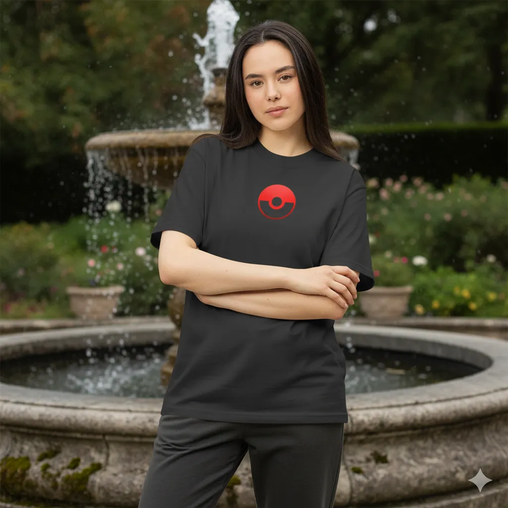 Pokemon Inspired Black Oversized T-Shirt – Pokeball Graphic - Image 4