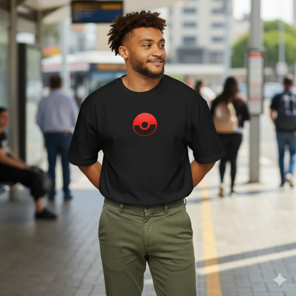 Pokemon Inspired Black Oversized T-Shirt – Pokeball Graphic - Image 8