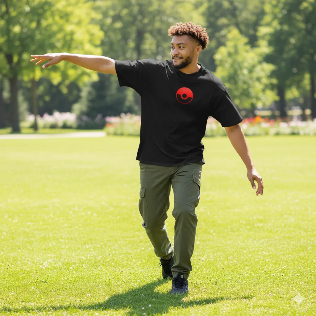 Pokemon Inspired Black Oversized T-Shirt – Pokeball Graphic - Image 9