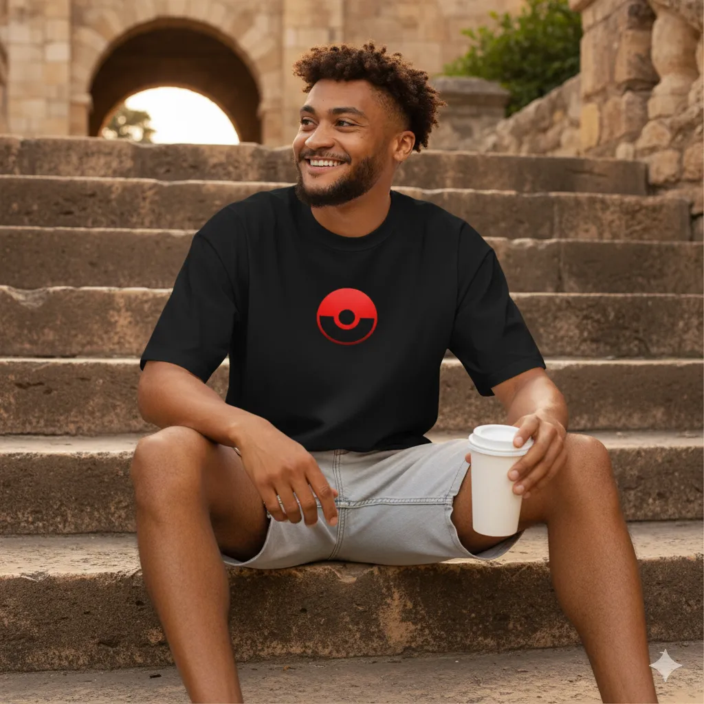 Pokemon Inspired Black Oversized T-Shirt – Pokeball Graphic - Image 10
