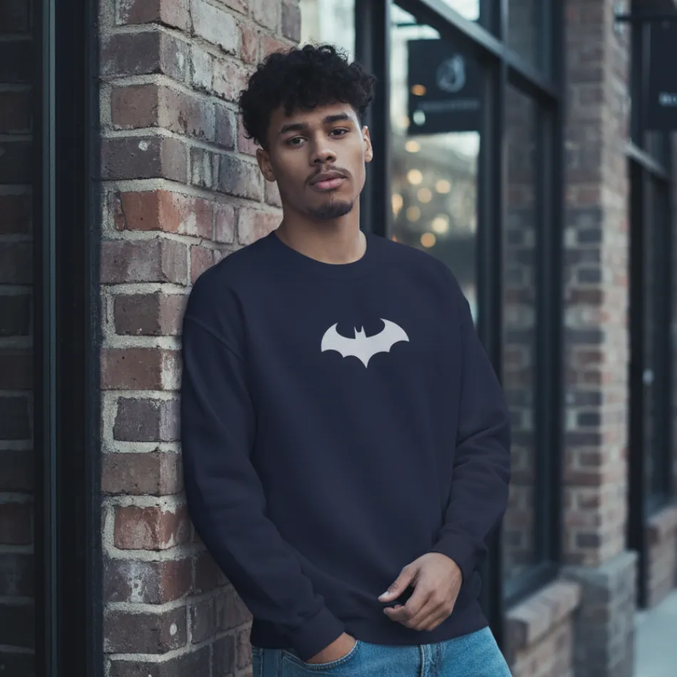 Batman Inspired Navy Sweatshirt for Men | Bat Logo Graphic - Image 6