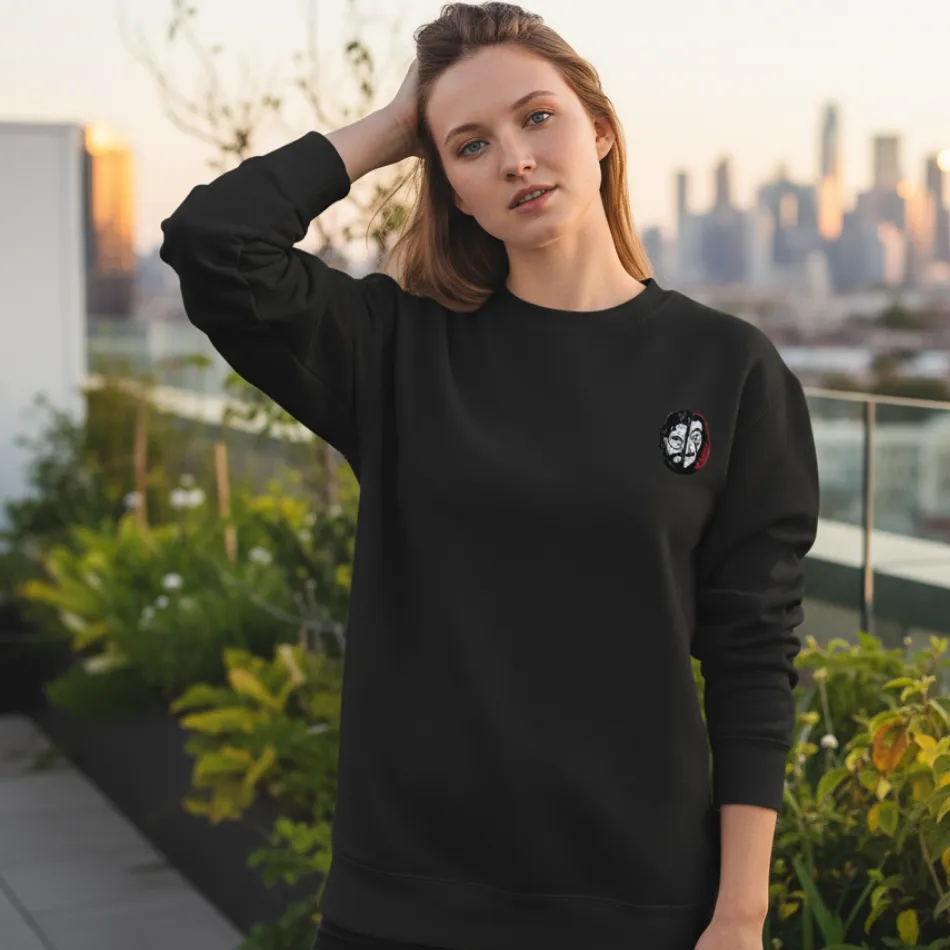 Money Heist Inspired Black Sweatshirt for Women | Mask Graphic - Image 6
