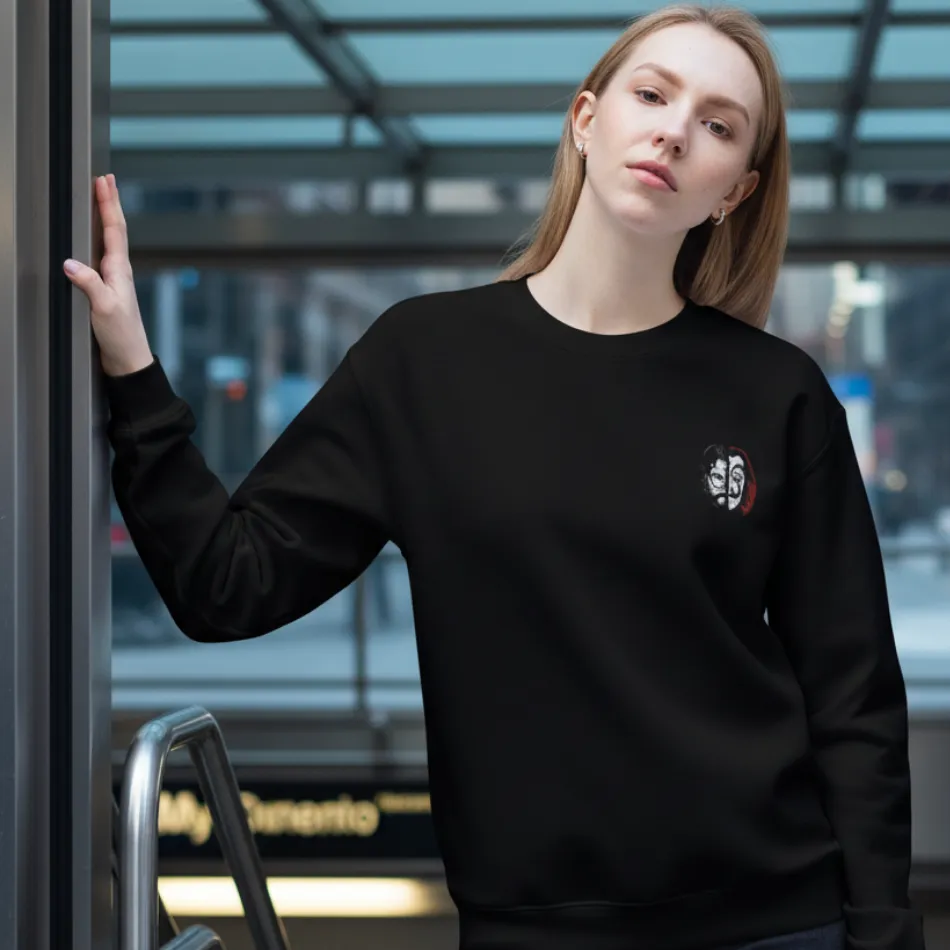 Money Heist Inspired Black Sweatshirt for Women | Mask Graphic - Image 5