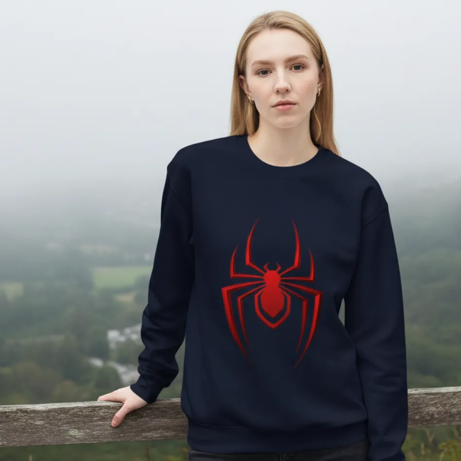 Spider-Man Inspired Navy Sweatshirt for Women | Red Spider Graphic - Image 8