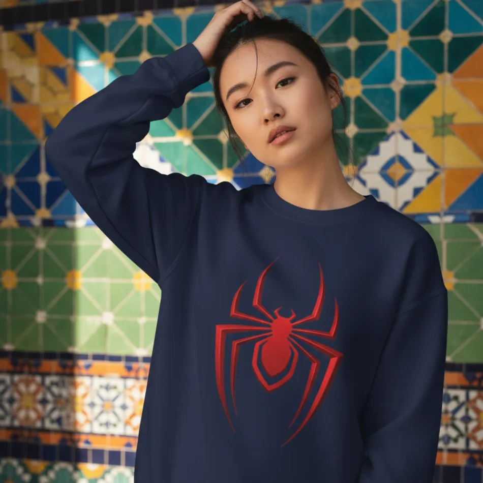Spider-Man Inspired Navy Sweatshirt for Women | Red Spider Graphic - Image 7