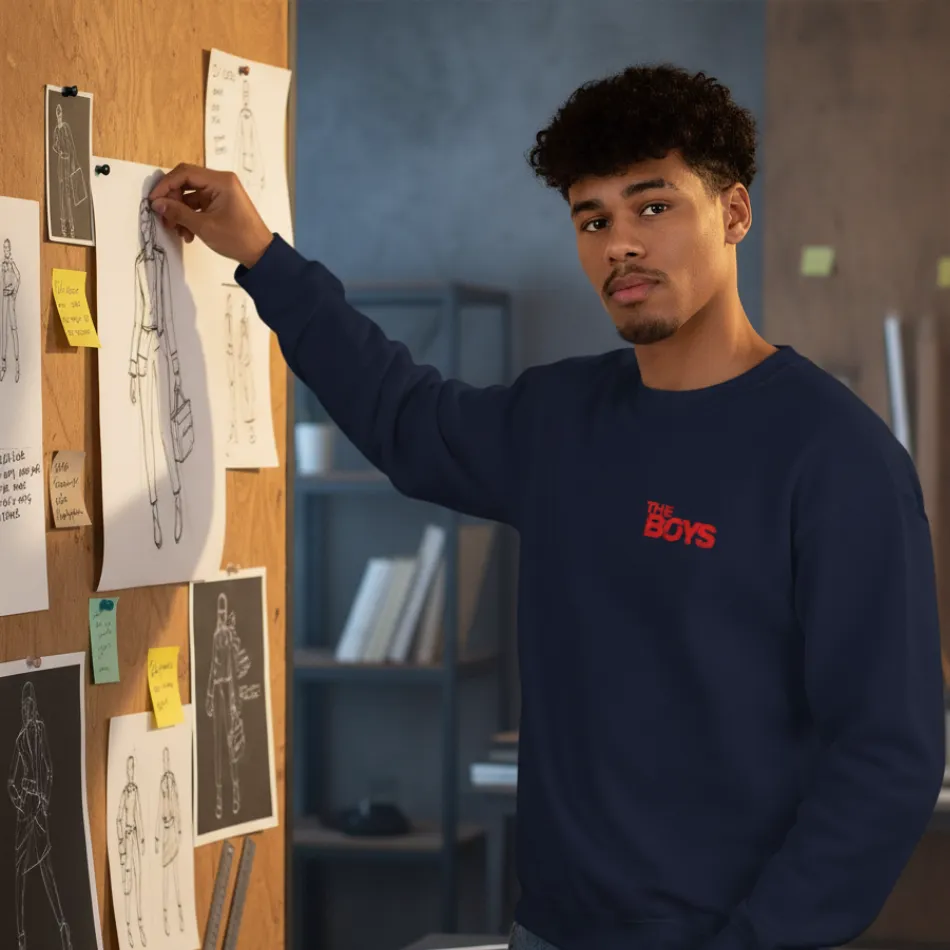 The Boys Inspired Navy Sweatshirt for Men | Street Style Text Graphic - Image 4