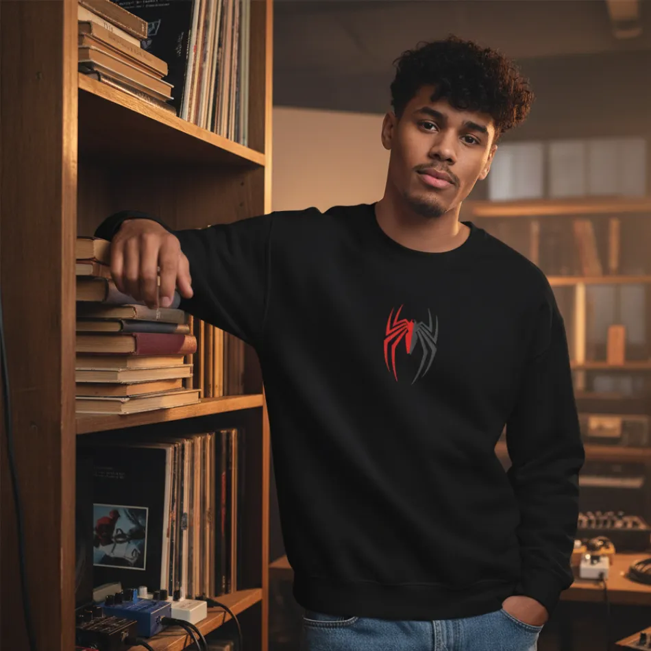 Spider-Man Inspired Black Sweatshirt for Men | Dark Marvel Spider Logo - Image 5