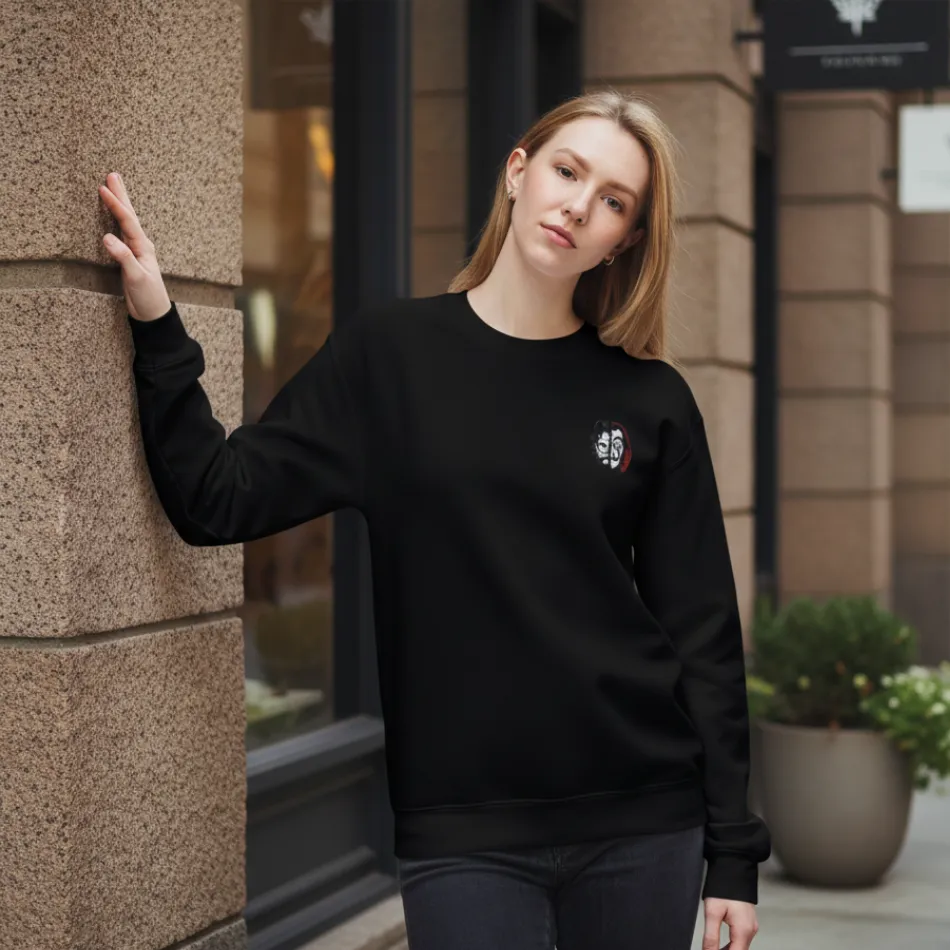 Money Heist Inspired Black Sweatshirt for Women | Mask Graphic - Image 4