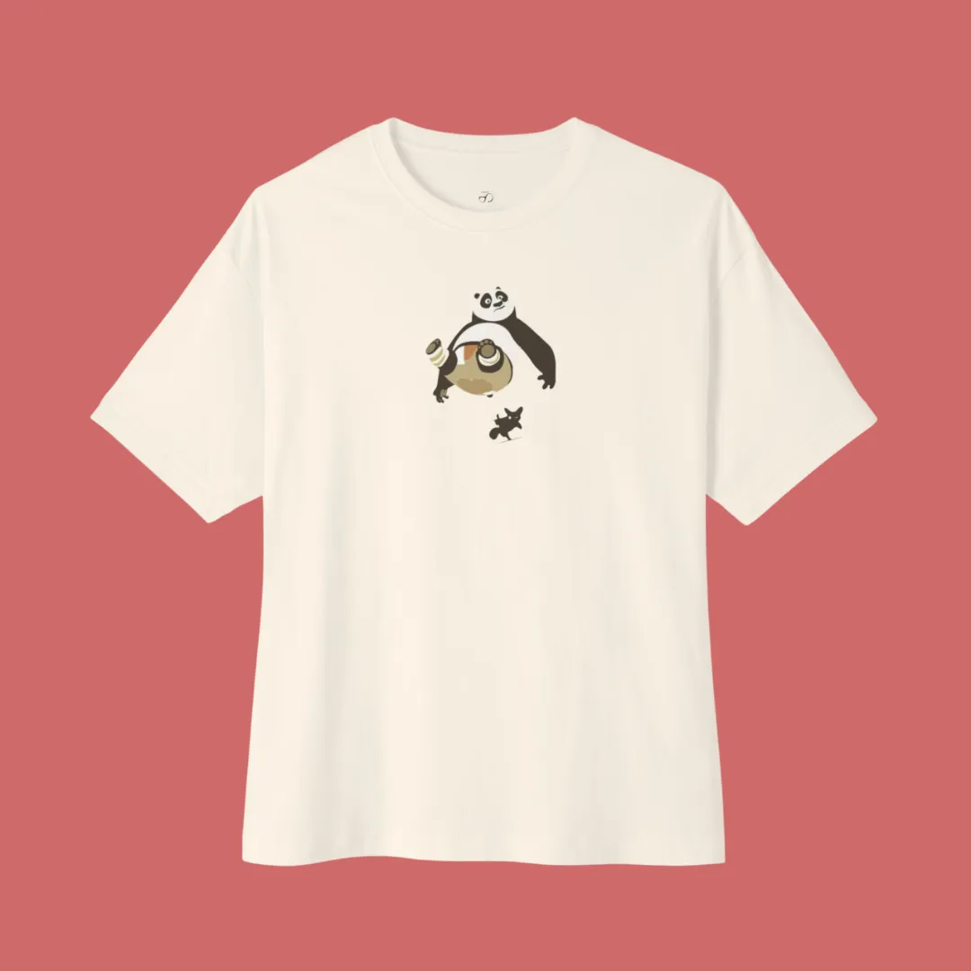 Kung Fu Panda Inspired Beige Oversized T-Shirt – Po & Shifu Graphic