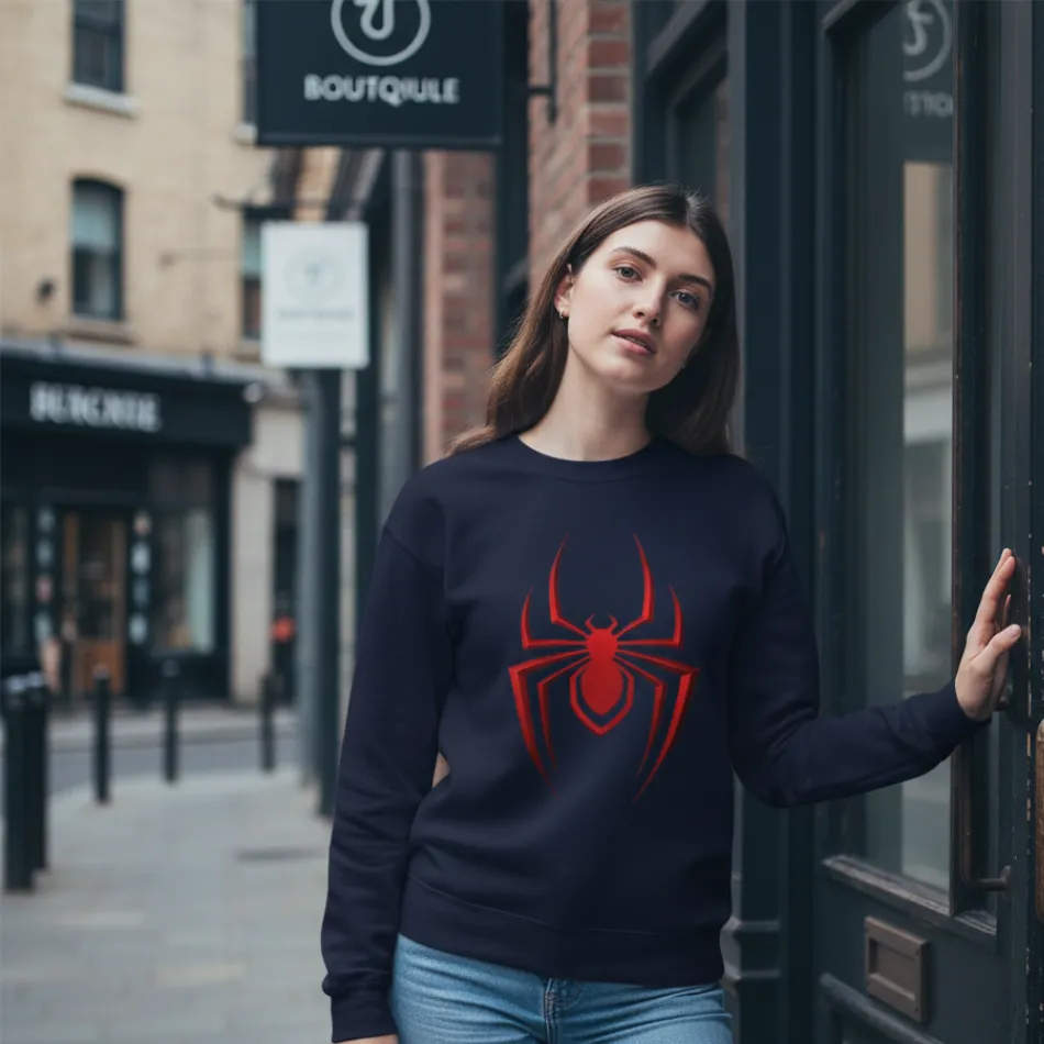 Spider-Man Inspired Navy Sweatshirt for Women | Red Spider Graphic - Image 6