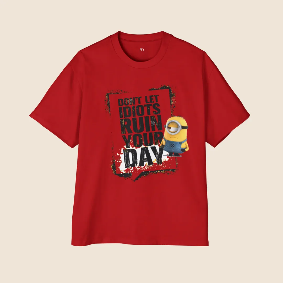 Minions Inspired Red Oversized T-Shirt – Day Saving Text Graphic