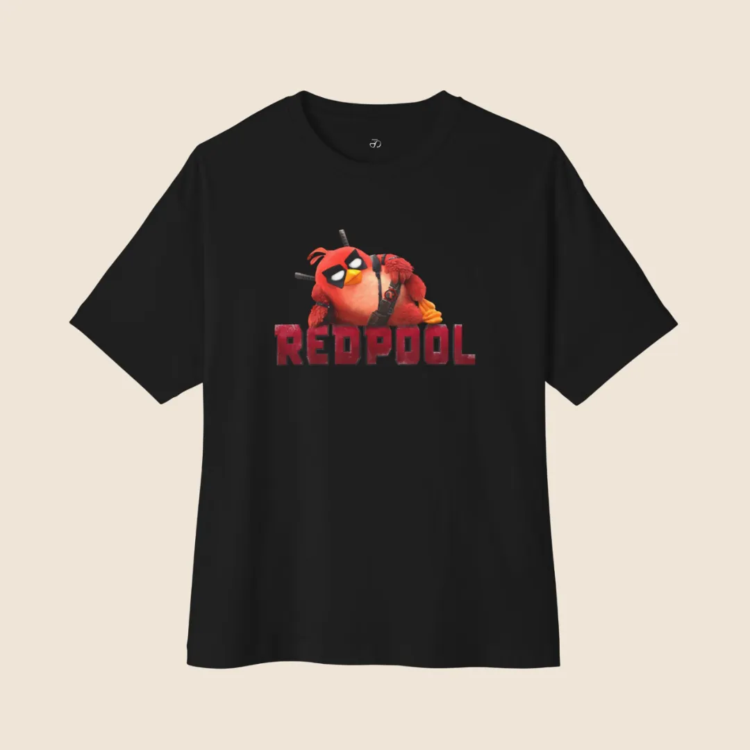 Deadpool & Angry Birds Inspired Black Oversized T-Shirt – Graphic Design