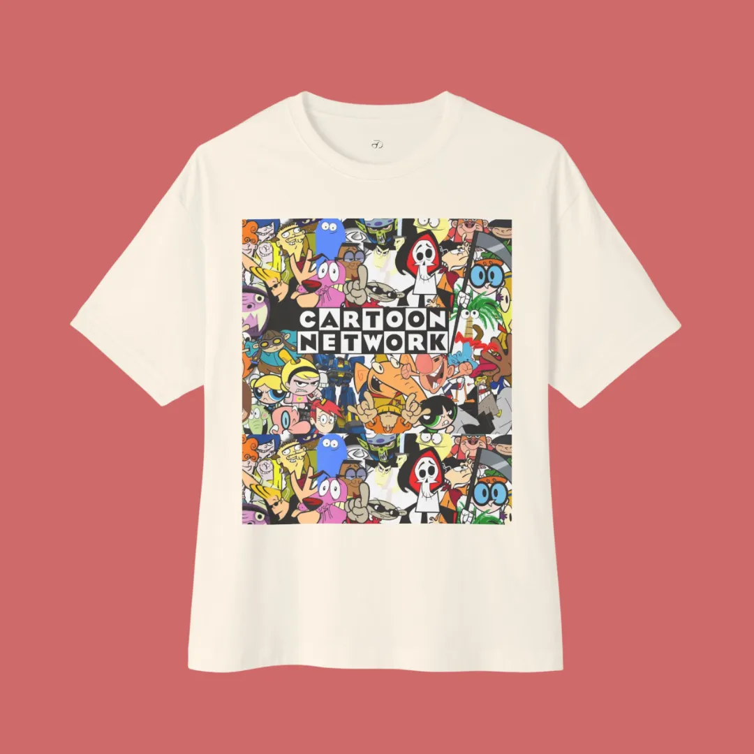 Cartoon Network Character Collage Beige Oversized T-Shirt for Men & Women