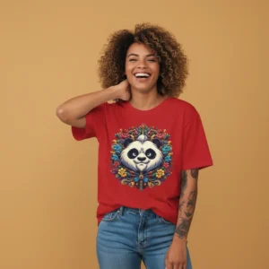 women cute panda inspired red oversized t-shirt
