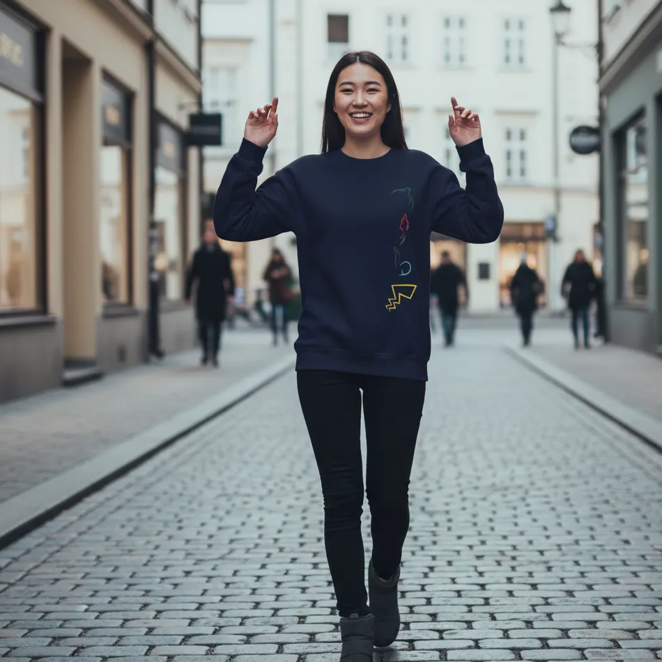 Pokemon Inspired Navy Sweatshirt for Women | Alien Cartoon Graphic - Image 5