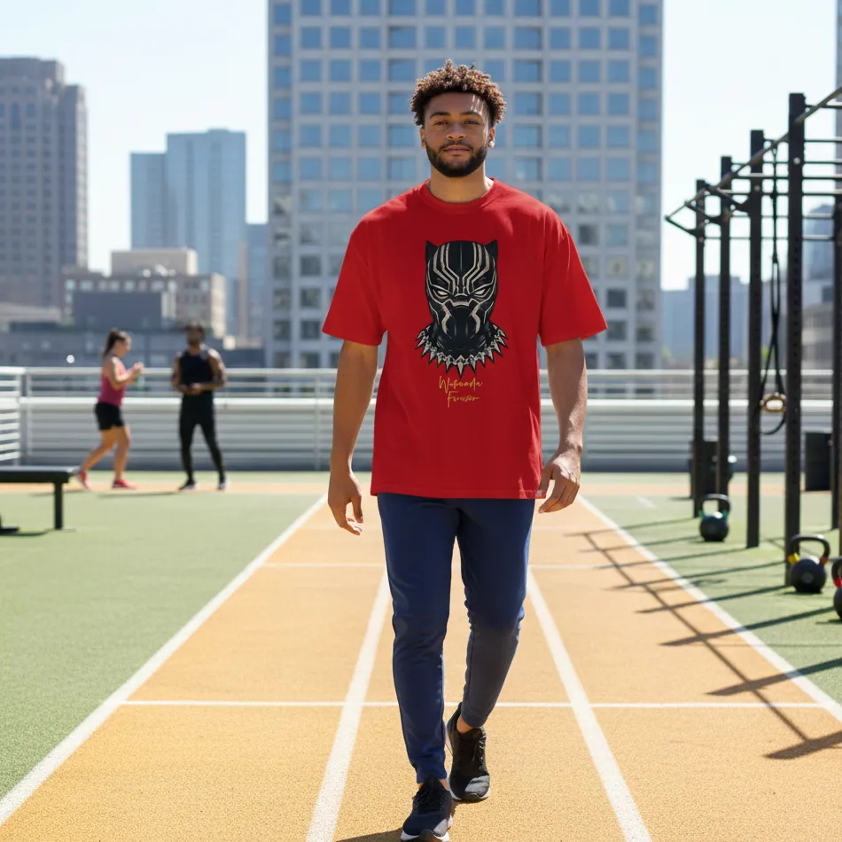 Black Panther Inspired Red Oversized T-Shirt – Mask Graphic - Image 6