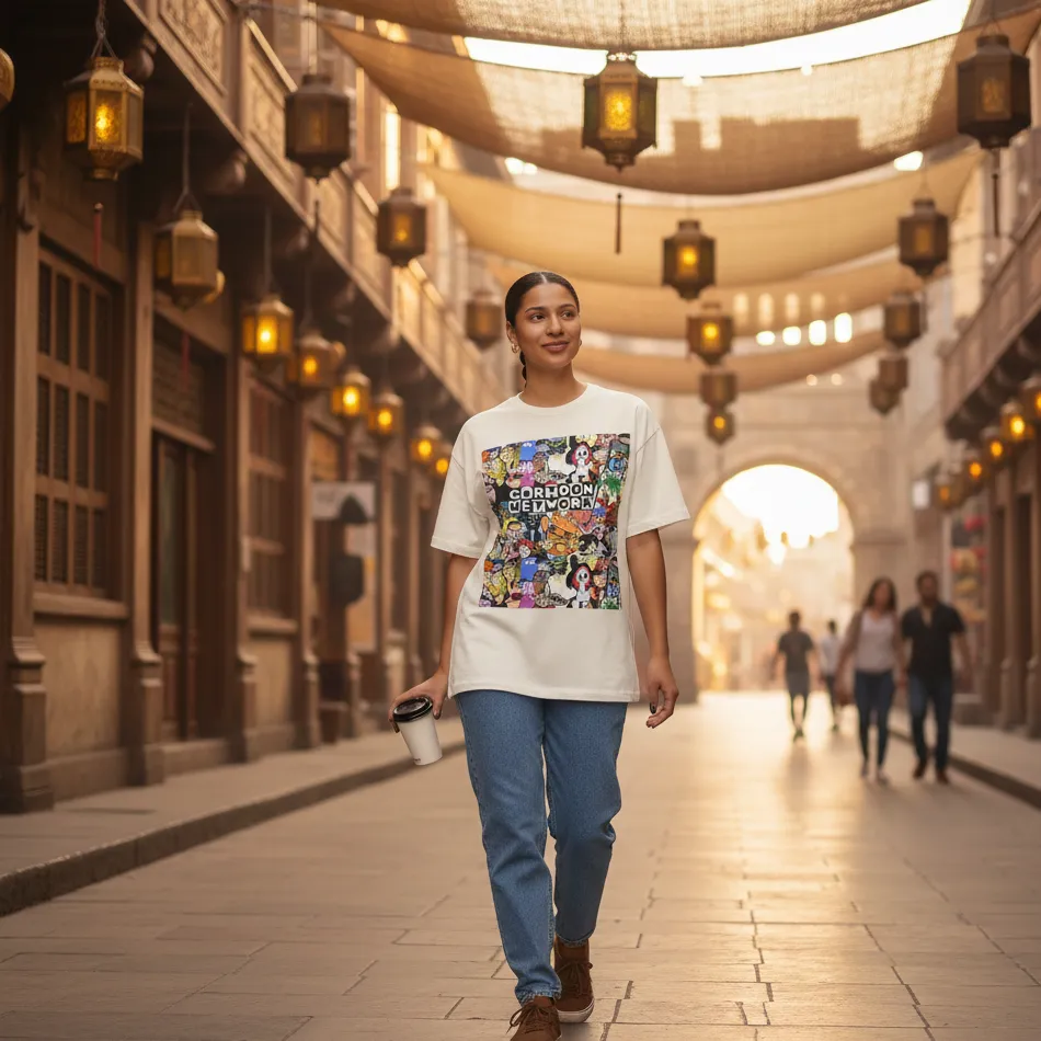 Cartoon Network Character Collage Beige Oversized T-Shirt for Men & Women - Image 3