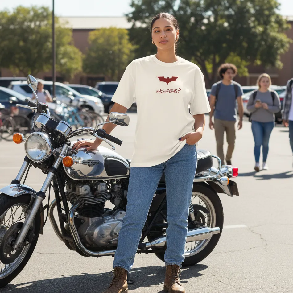 Batman-Inspired “Why So Serious” Beige Oversized T-Shirt for Men & Women - Image 3