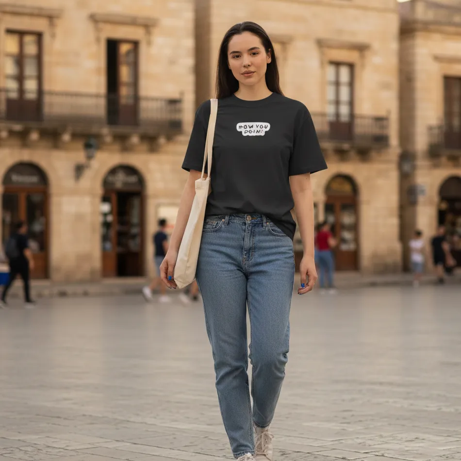 Friends Inspired Black Oversized T-Shirt – How You Doin Text Graphic - Image 5