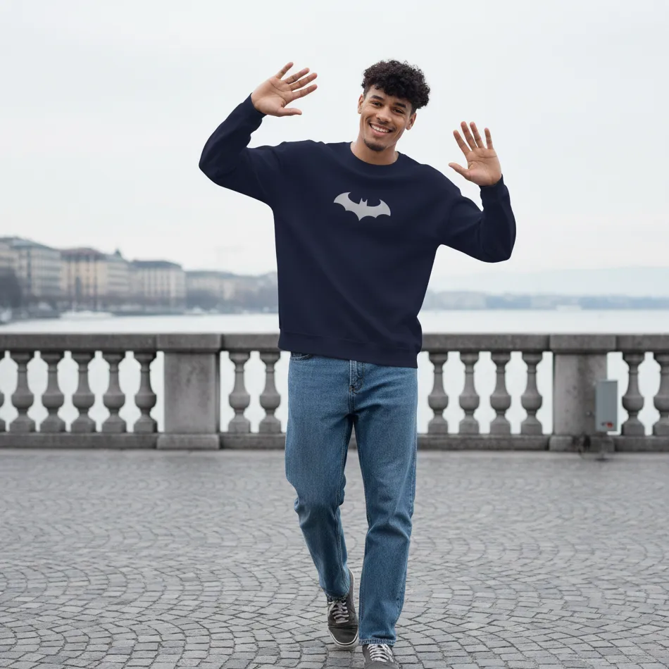 Batman Inspired Navy Sweatshirt for Men | Bat Logo Graphic - Image 3