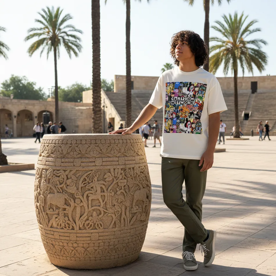 Cartoon Network Character Collage Beige Oversized T-Shirt for Men & Women - Image 2