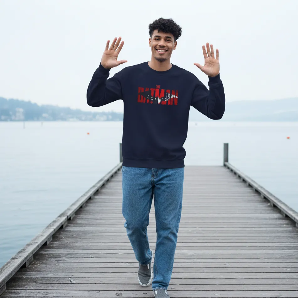 Batman Inspired Navy Sweatshirt for Men | The Batman Text Graphic - Image 3