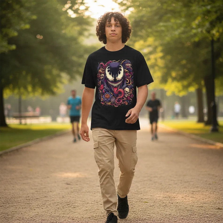 Venom Inspired Black Oversized T-Shirt – Face Graphic - Image 3