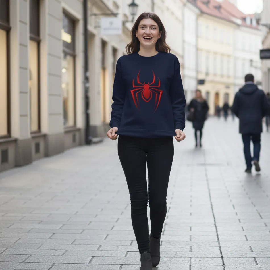 Spider-Man Inspired Navy Sweatshirt for Women | Red Spider Graphic - Image 5
