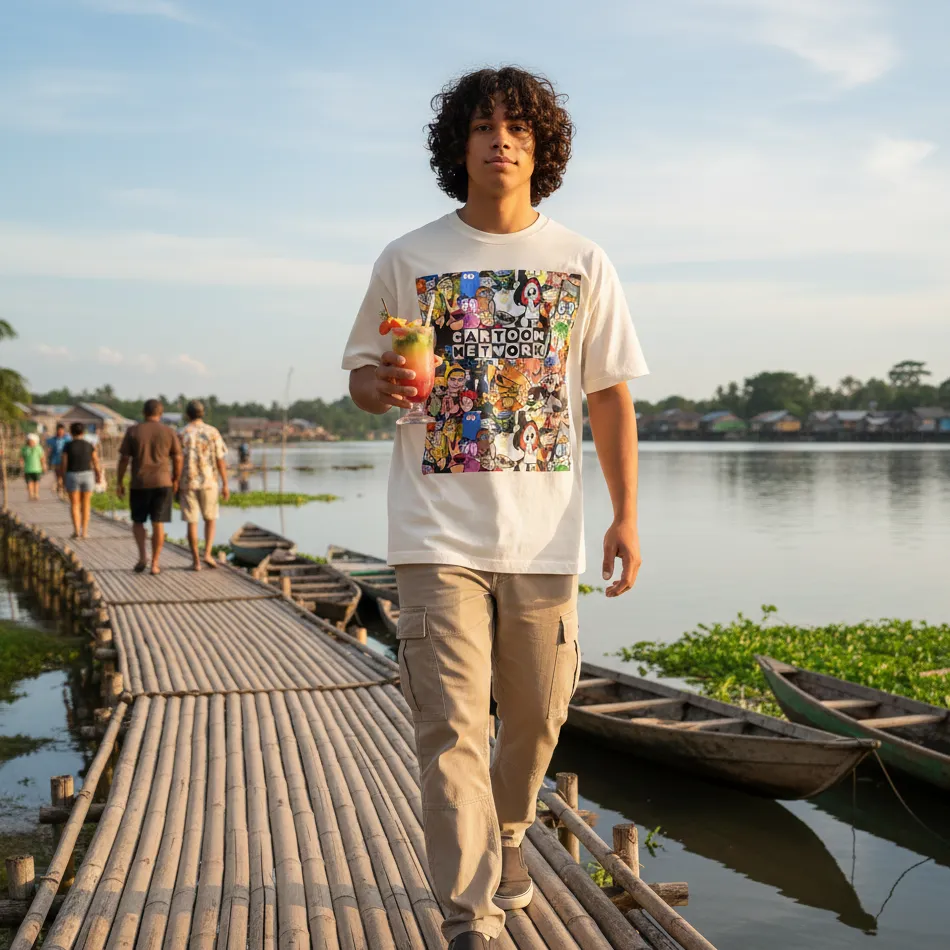 Cartoon Network Character Collage Beige Oversized T-Shirt for Men & Women - Image 6