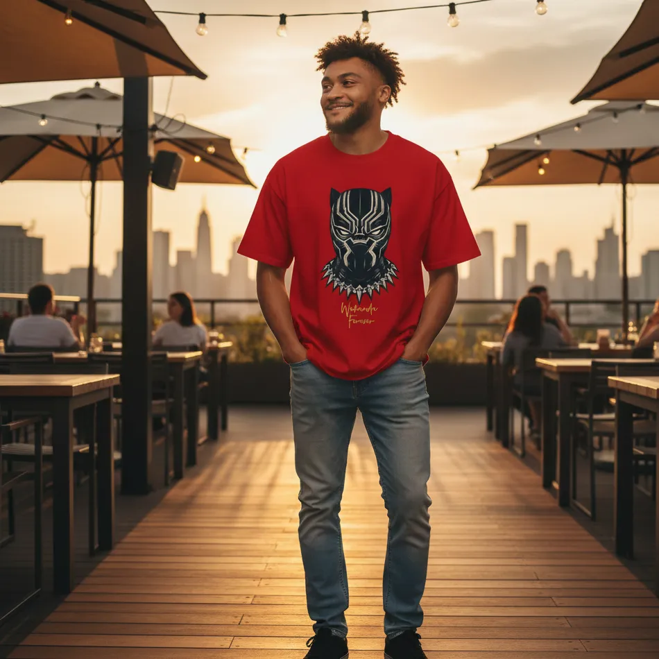 Black Panther Inspired Red Oversized T-Shirt – Mask Graphic - Image 7