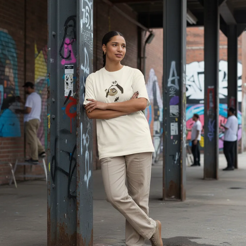 Kung Fu Panda Inspired Beige Oversized T-Shirt – Po & Shifu Graphic - Image 6