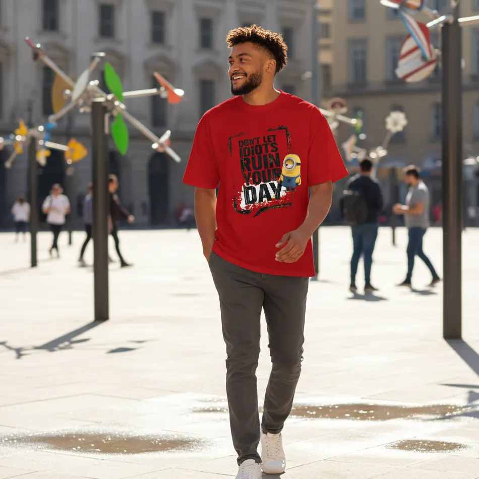 Minions Inspired Red Oversized T-Shirt – Day Saving Text Graphic - Image 2