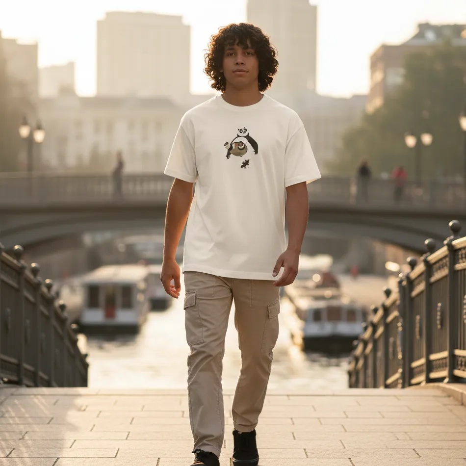 Kung Fu Panda Inspired Beige Oversized T-Shirt – Po & Shifu Graphic - Image 5
