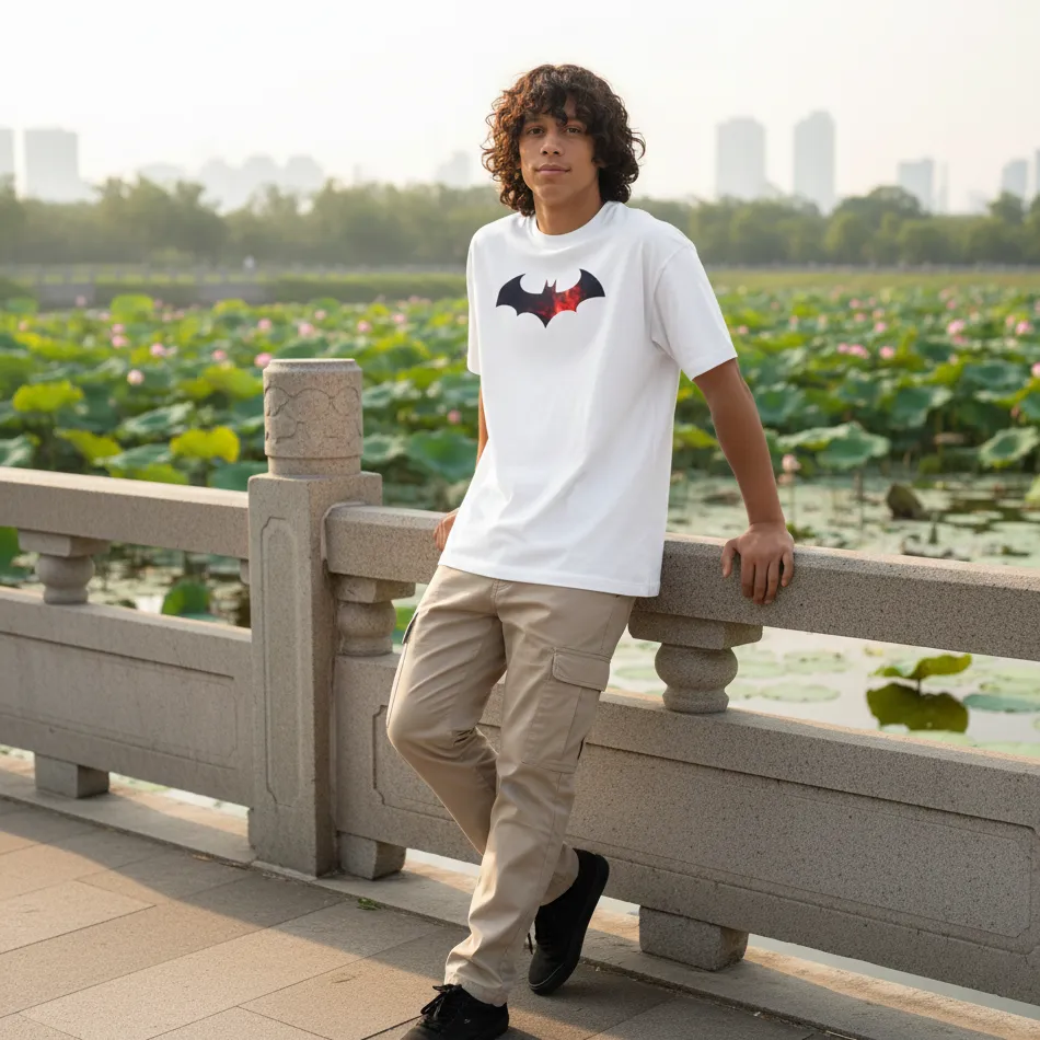 Batman Inspired White Oversized T-Shirt – Colourful Bat Logo Graphic - Image 3