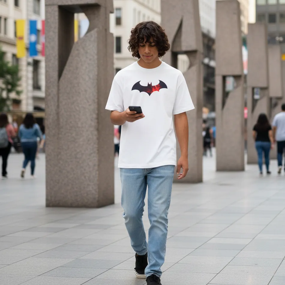 Batman Inspired White Oversized T-Shirt – Colourful Bat Logo Graphic - Image 5