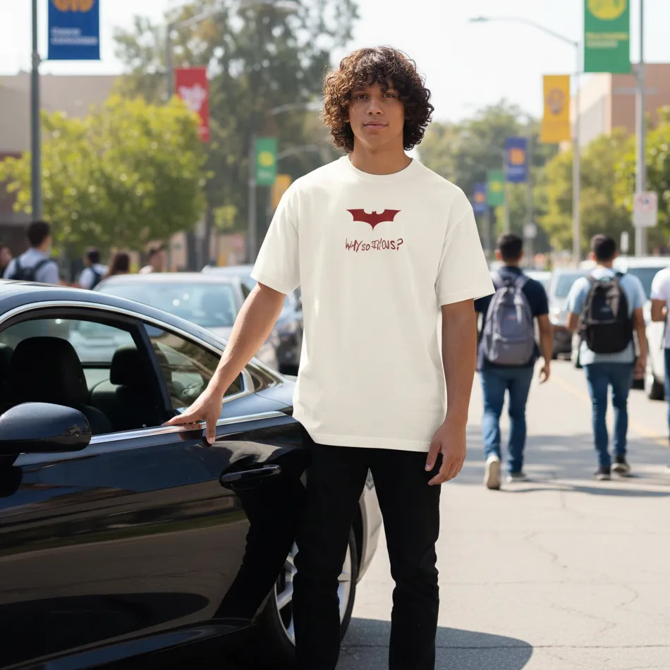 Batman-Inspired “Why So Serious” Beige Oversized T-Shirt for Men & Women - Image 12