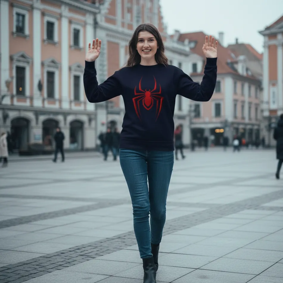 Spider-Man Inspired Navy Sweatshirt for Women | Red Spider Graphic - Image 3