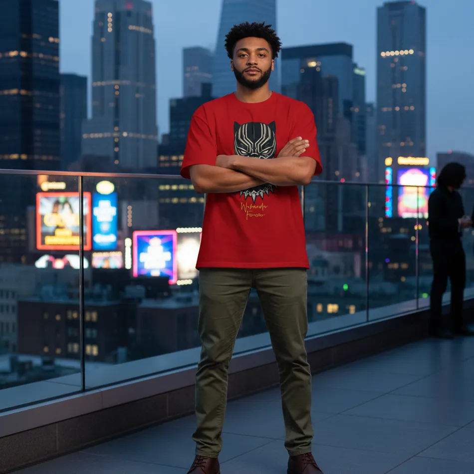 Black Panther Inspired Red Oversized T-Shirt – Mask Graphic - Image 8