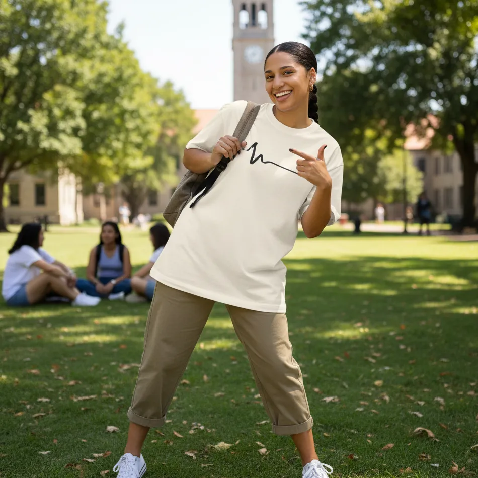 Heartbeat Inspired Beige Oversized T-Shirt – Life Line Graphic - Image 5