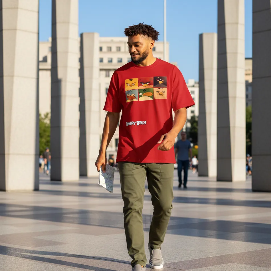 Angry Birds Inspired Red Oversized T-Shirt – Collage Graphic - Image 2