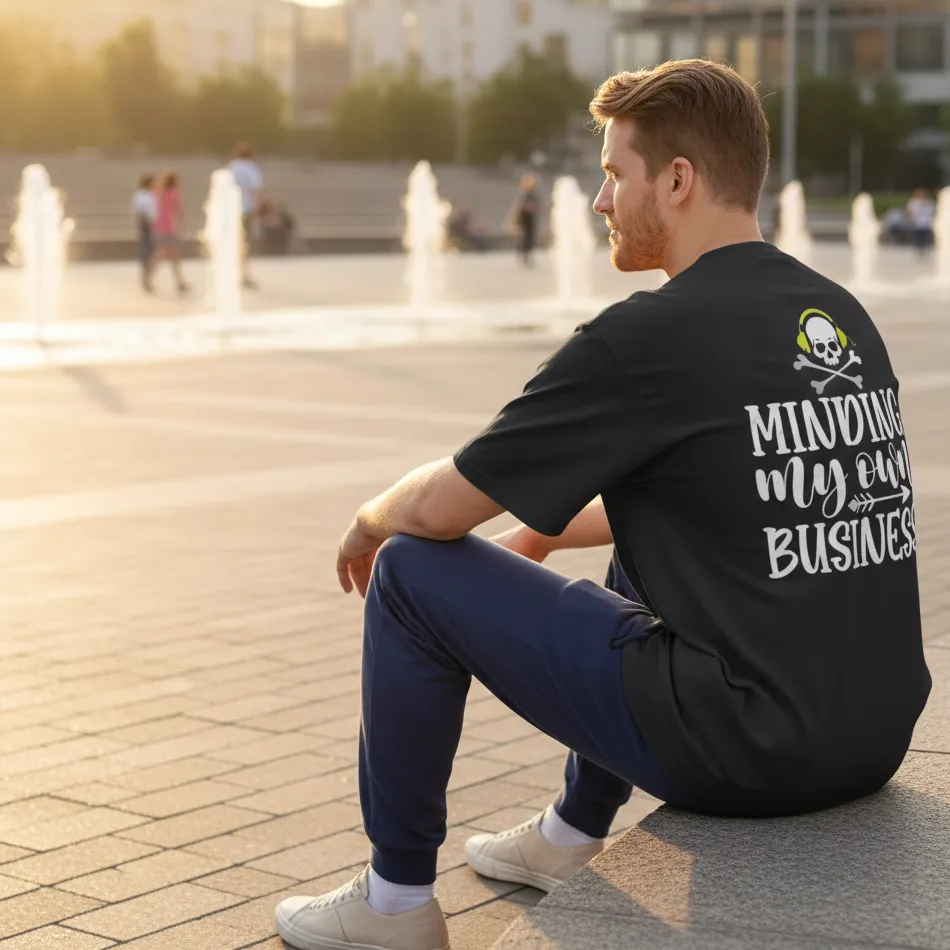 “Mind My Business” Inspired Black Oversized T-Shirt – Text Graphic - Image 3