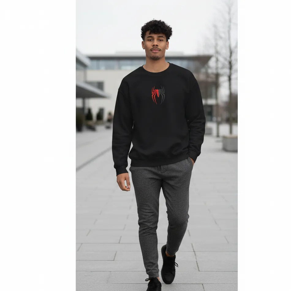 Spider-Man Inspired Black Sweatshirt for Men | Dark Marvel Spider Logo - Image 4