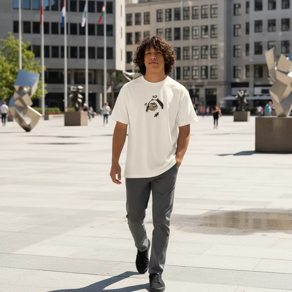 Kung Fu Panda Inspired Beige Oversized T-Shirt – Po & Shifu Graphic - Image 3