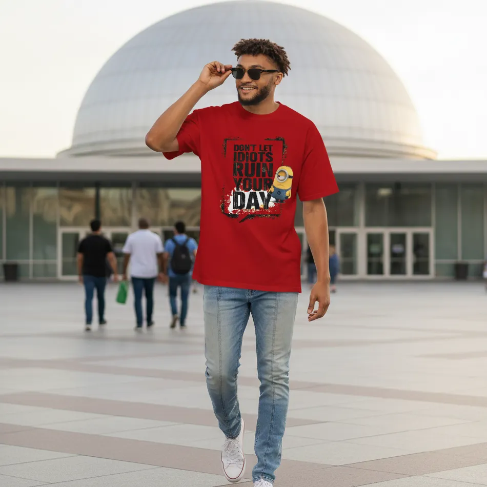 Minions Inspired Red Oversized T-Shirt – Day Saving Text Graphic - Image 10