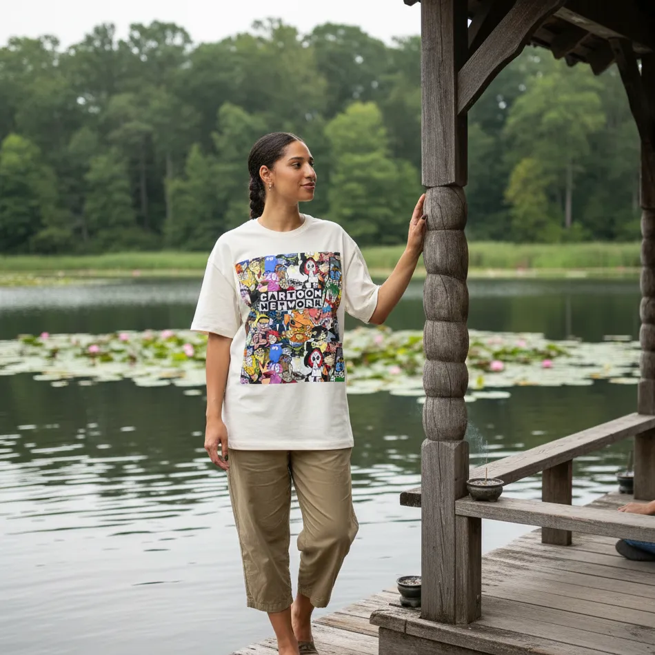 Cartoon Network Character Collage Beige Oversized T-Shirt for Men & Women - Image 7