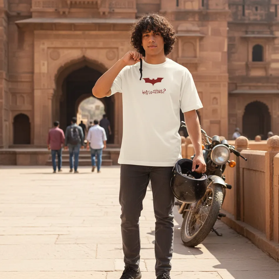 Batman-Inspired “Why So Serious” Beige Oversized T-Shirt for Men & Women - Image 8