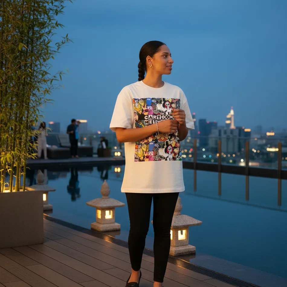 Cartoon Network Character Collage Beige Oversized T-Shirt for Men & Women - Image 5