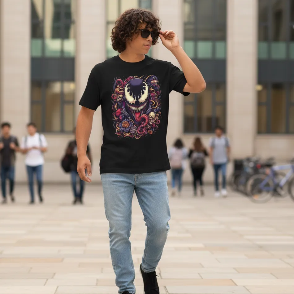 Venom Inspired Black Oversized T-Shirt – Face Graphic - Image 2
