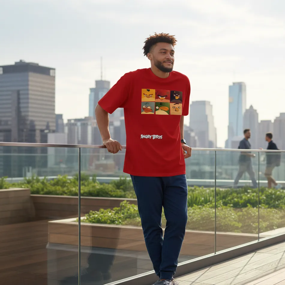 Angry Birds Inspired Red Oversized T-Shirt – Collage Graphic - Image 3